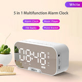 Digital Mirror Surface Alarm Clock Desktop Portable BT Speaker & FM Radio Rechargeable Support TF Card for Home Office Travel