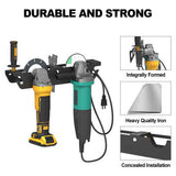 Grinder Holder 2 Bay Multipurpose with Cord Hanger Wall Mount Bracket for Angle Grinders Garage Worpace Wrenches Cutters