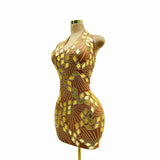 Sexy Street Hanging Neck Open Back Deep V Sequin Sparkling Diamond Sleeveless Slim Fit Women's Short Skirt Style