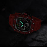 PINTIME Sport Men's Watches Silicone Strap Fashion Quartz Wristwatch Waterproof 3Bar Striped Tonneau Case Calendar Clock Relogio