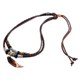 Leather Necklace for Women and Men Vintage Bohemian Style Ethnic Beads Choker Braided Adjustable Double Layers