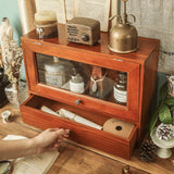 Retro Desktop Dresser Cosmetic Rack Dust-Proof Flip Antique Cabinet Tea Set Wooden Box Storage Closet