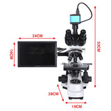 Professional Lab Biological HD Trinocular Microscope Zoom 2500X + 2/16MP Electronic Digital Camera USB HDMI VAG + 10-inch LCD
