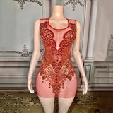 Positive red temperament short sleeveless with full diamond high-end buttocks wrapped mesh sexy slimming host stage dress