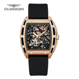 GUANQIN Steampunk Mens Watches Mechanical Automatic Watch For Men Tonneau Rectangle Skeleton Spider Stainless Steel Reloj Hombre