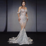 Novance fashion new arrivals bright crystal sequins elegant fishnet off the shoulder wedding dress