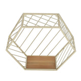 Metal Hex Wall Shelves Space Saving Nordic Style Decorative Multifunction Wall Mounted Hex Floating Shelves with Wood Plate