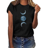 European And American Moon Print Crew Neck Casual T-shirt