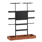Stand with Wooden Base, Height Adjustable Organiser Stand, Metal Jewellery Holder Display Tower