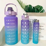 Sports threepiece gradient color frosted bouncing large capacity sports water bottle set cups