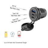 C Charger Socket 12V/24V Multiple USB Outlet Two 45W PD USB-C & QC3.0 Ports with Power Switch Fast Car Adapter