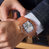 PINTIME Men's Watch Top Brand Luxury Transparent Case Hollow Dial Quartz Watch Waterproof Sport Calendar Wristwatch Reloj