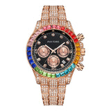 PINTIME Watch for Men Colored Diamond Watches Fashion Hip Hop Iced Out Quartz Wristwatch Waterproof Luminous Luxury Reloj Hombre