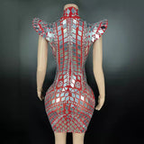 Fashionable standing shoulder sleeves, temperament, personality, ultra short skirt, lens pattern design, sense of direct sales