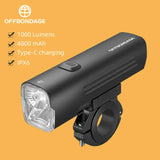 OFFBONDAGE Waterproof Bike 1000LM Type-C Rechargeable LED Headlight Aluminum Flashlight Bicycle Light