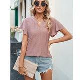 Women's Solid Color And V-neck Ruffle Sleeve Casual T-shirt