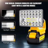 18W 2000LM LED Work Portable Outdoor Light Rechargeable Flashlight for /Milwaukee/Makita/Bosch 18V Li-ion Battery