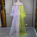 New Personalized Style Transparent Colorful Mesh Flare Sleeves Skirt hem Water Diamond Sexy Tight Gift Dress