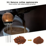 1pc Espresso Coffee Stirrer Needles 0.4mm Espresso Distribution Tools Natural Wood Handle And Stand
