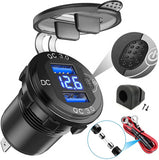 Quick Charge Car Dual USB Charger Socket Auto Adapter QC3.0 36W Waterproof with Voltmeter Switch for 12V/24V Motorcycle ATV RV