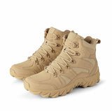 Large breathable and anti slip men's one size fits all high top adhesive yellow flat heeled hiking shoes, combat boots