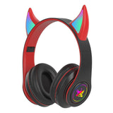Devil Ears Bluetooth 5.0 Wireless Headphones with Mic for Kids Child Noise-cancelling Flash Light Headset Support TF Card