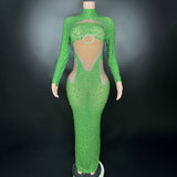 Fashion stage host evening gown with new tight fitting hot diamond design, sexy and buttocks wrapped