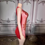 Positive red temperament short sleeveless with full diamond high-end buttocks wrapped mesh sexy slimming host stage dress