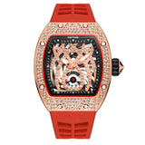 PINTIME Man Watch Waterproof 30m Punk Quartz Wristwatch Silicone Strap Hollow Spider Pattern Leopard Print Dial Calendar Clock