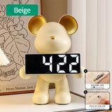 Resin Nordic Alarm Desktop Ornament for Bedroom Miniature Bear Clock Figurines Battery/Plug-in Use Handicraft Holiday