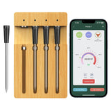 98FT BBQ BT Smart Wireless Meat Thermometer - APP Control, 4 Probes for Grilling and Smoking, IPX7 Waterproof Barbecue Thermometer