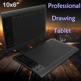 10x6" Professional Graphics Drawing Tablet 12 Express Keys 8192 Levels Battery-Free Stylus/30pcs Pen Refill Support PC/Laptop