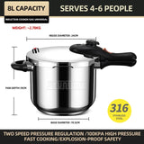 316 Stainless Steel Pressure Cooker - Suitable for Gas and Induction Cookers, Fast and Safe Cooking