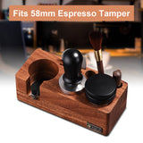 Walnut Tamping Station - 54mm/58mm Espresso Machine Portafilter Stand with Adjustable Height, 3-in-1 Coffee Tamper
