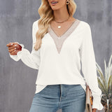 Women's V-neck Long Sleeve Loose T-shirt