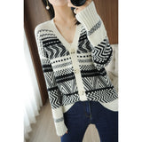 Women's Vintage Jacquard Wool Knit Jacket Cardigan