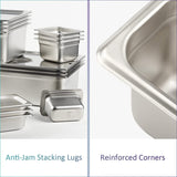 6 Pack Anti-Jam Slotted Hotel Pans with Lids, 1/6 Size 4 Inch Deep, Commercial 18/8 Stainless Steel Steam Table Food Pan