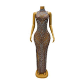 2024 Elegant Female Hostess Evening Dress Low key Side Split Full Diamond Pattern Long runway dress