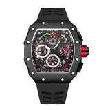 PINTIME Man Watch Waterproof 30m Quartz Wristwatch Luxury Tonneau Case Chronograph Silicone Strap Calendar Luminous Reloj Hombre