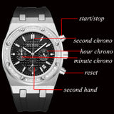 PINTIME Watch for Men Waterproof 30m Fashion Quartz Wristwatch Diamond Iced Bezel Sports Silicone Strap Chronograph Reloj Hombre