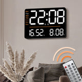 Large LED Wall Clock with Temp, Humidity, Date, Time, Week Display - Multifunctional Electronic Alarm Clock for Home Living Room