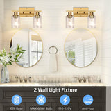 2-Light Bathroom Vanity Light Fixtures, Modern With Clear Glass Shade, Brushed Wall Sconce Lighting