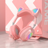 Wireless Headphones Cat Ear with Mic Bluetooth 5.0 Glow Light Headset Stereo Bass for Children Girl PC Phone Gaming Headsets