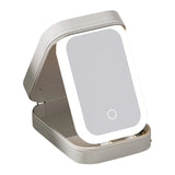 Rechargeable Compact LED Vanity Storage with Touch Screen Dimming Makeup Mirror Portable Necklace Earring Jewelry Box