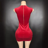 Temperament Mesh Perspective Fashion Sexy Short Skirt Sleeveless Wrapped Hip Stage Host Evening Dress