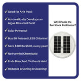 Purifier Solar Pool Tool - For Above Ground & Inground Pools, Eliminating Algae, Copper Water Ionizer with 3 Cleaning Brushes