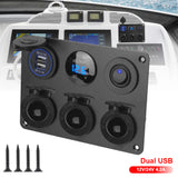 12V 24V Switch Panel Dual USB Chargers 4.2A Cigarette Lighter Plug Socket Power Adapter Outlet for Car Boat RV Voltmeter Toggle