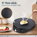 11 Inches Electric Crepe Maker - 1200W, 50-210 Celsius Degree Temperature Control, Non-stick Pancake Griddle with Wooden Spatula