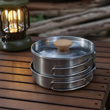 2pcs, Outdoor Mountaineering 304 Stainless Steel Foldable Handle Pot, Camping Portable Frying Pot And Soup Pot