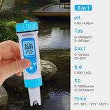 Smart BT 6 in1 Ph PH/ EC/ TDS/ SALT/ S.G/ Temperature Tester Pool Monitor Water Quality Detector
